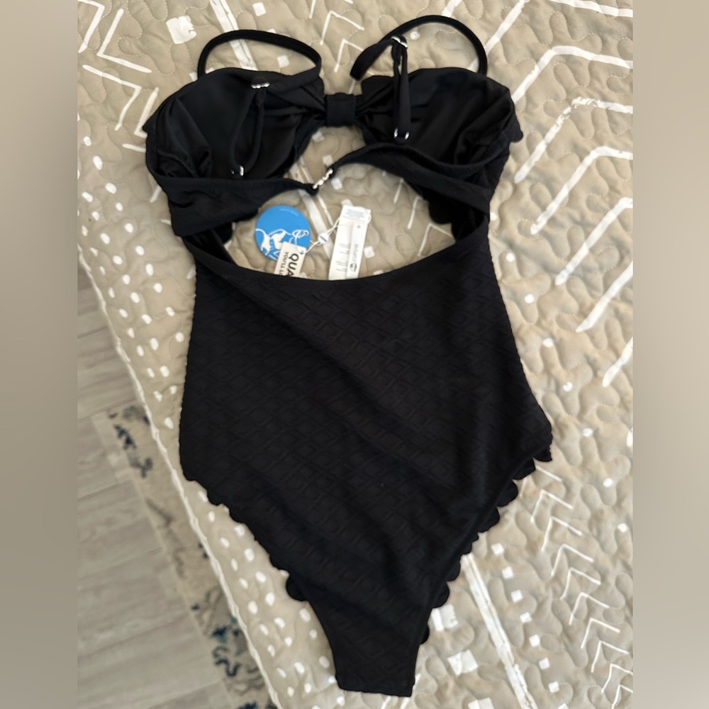 Cupshe one piece black swimsuit with adjustable straps.